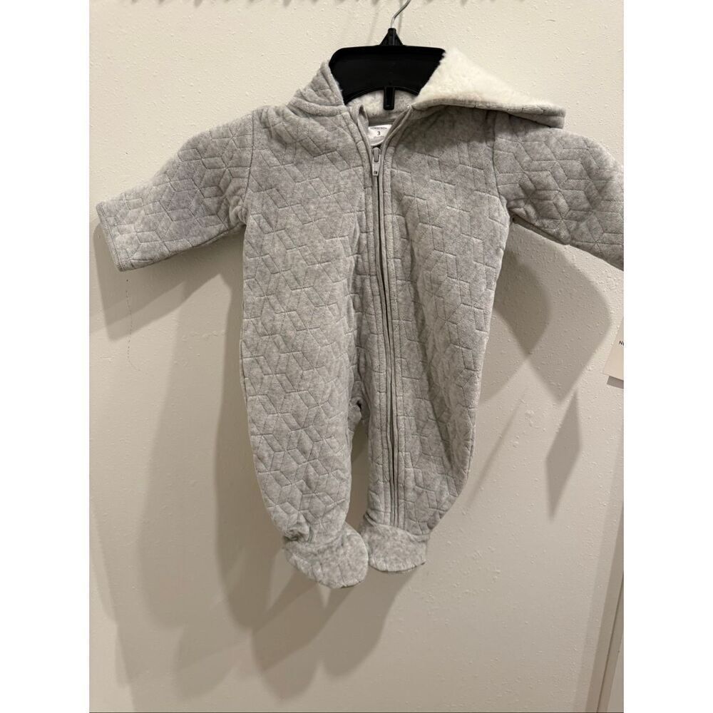 Nordstrom Infant Baby Hooded Quilted Bunting Zip Up Snowsuit Gray 3 Months NWT
